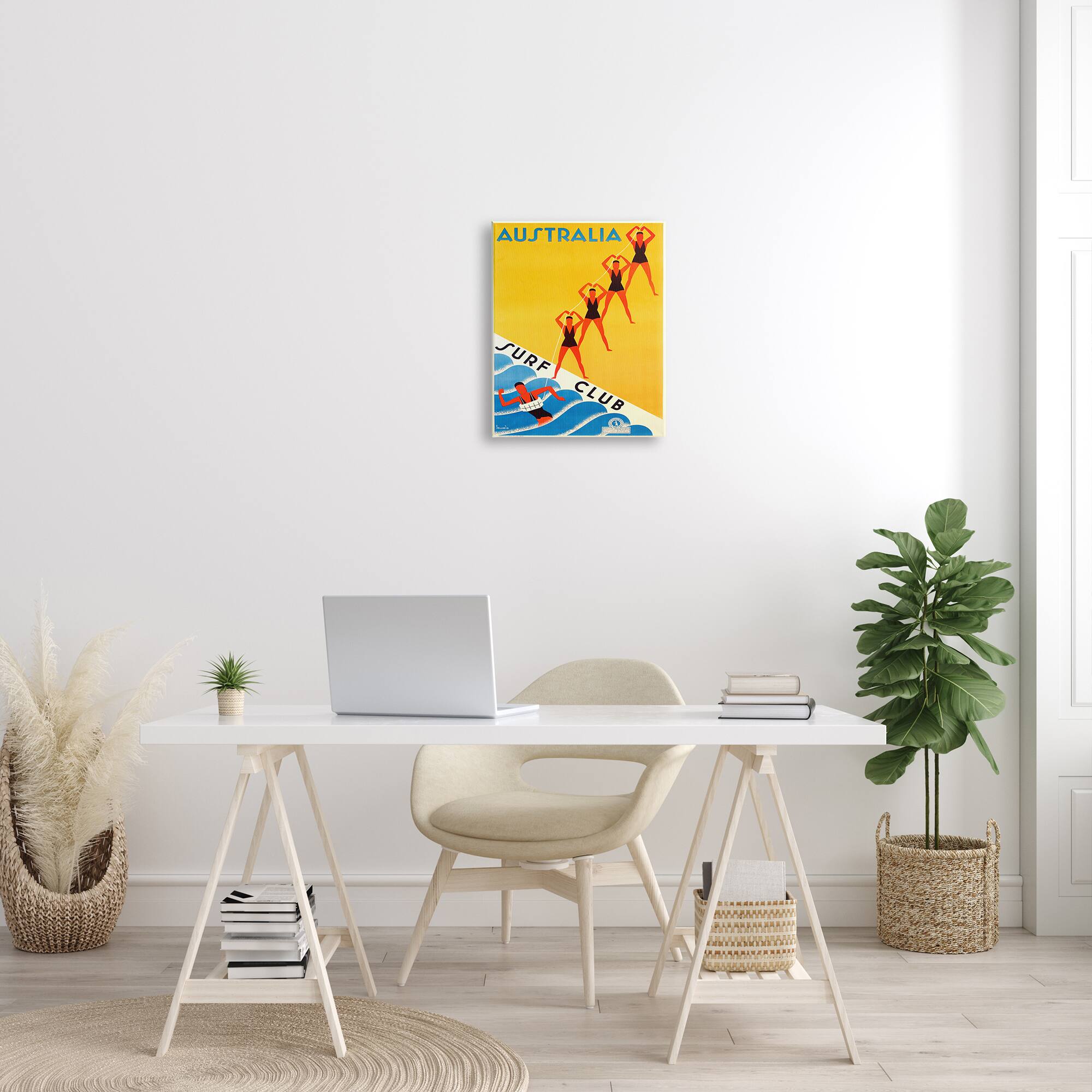 Stupell Industries Retro Pop Australian Surf Club Advertisement Yellow Blue Canvas Wall Art